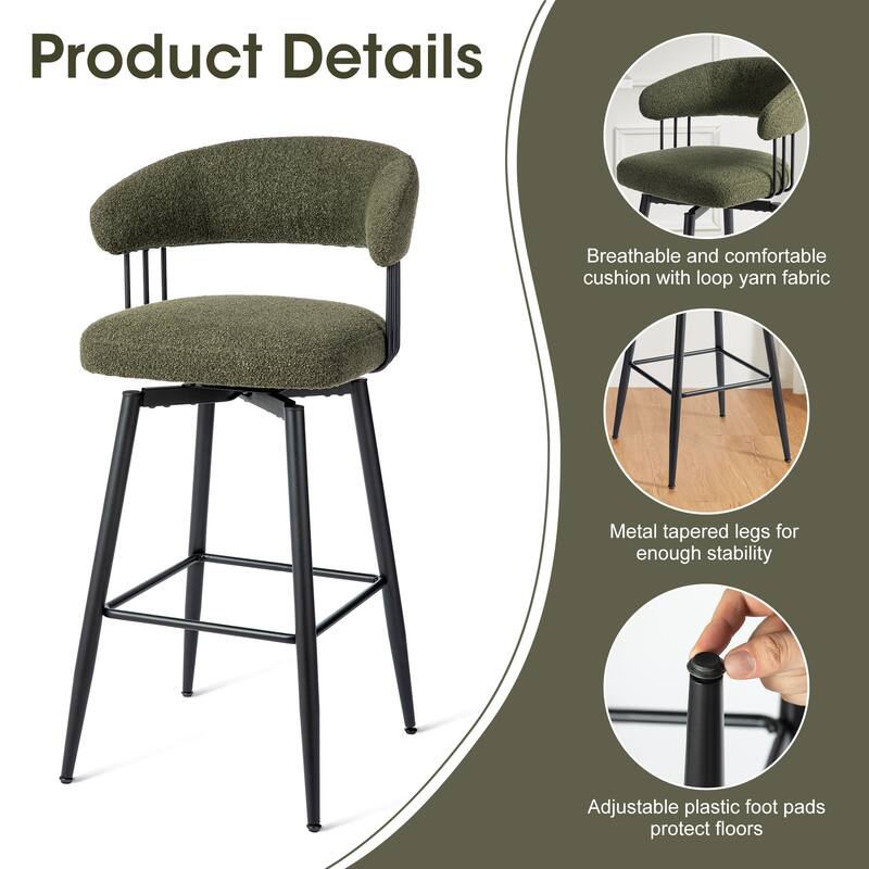 Glitzhome Set of 2 or 4 Modern Fabric Swivel High Bar Stool with Tapered Metal Legs