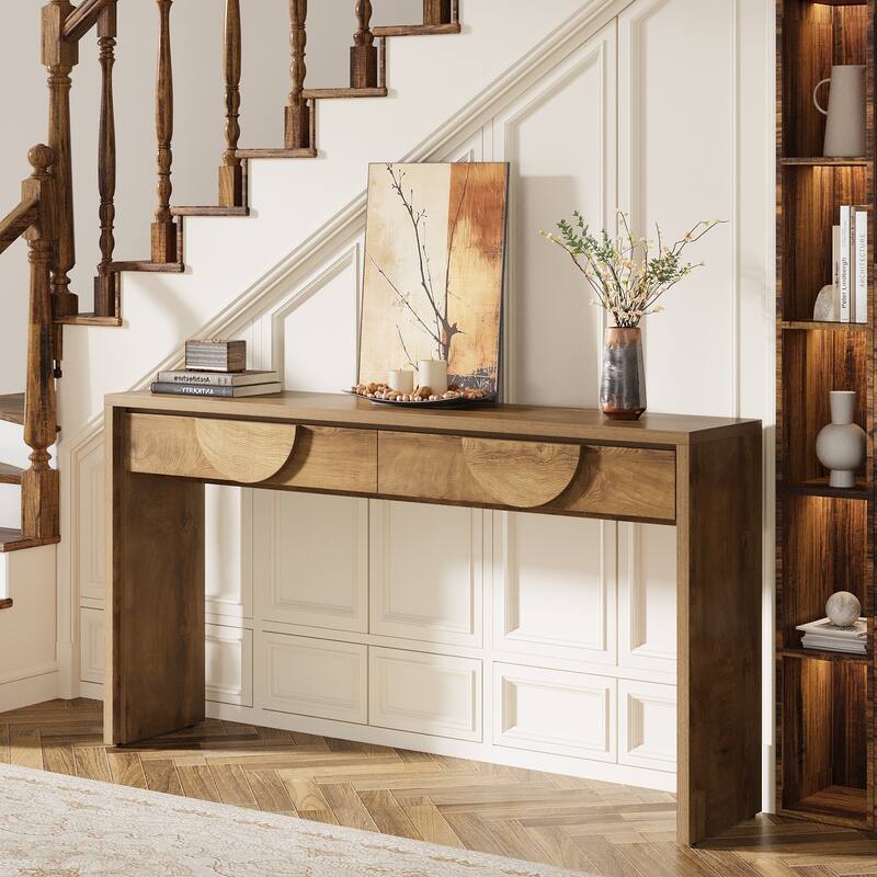 63-Inch Farmhouse Console Table with 2 Drawers for Entryway, Sofa Table Behind the Couch - 62.99" L x 13.77" D x 35.43" H