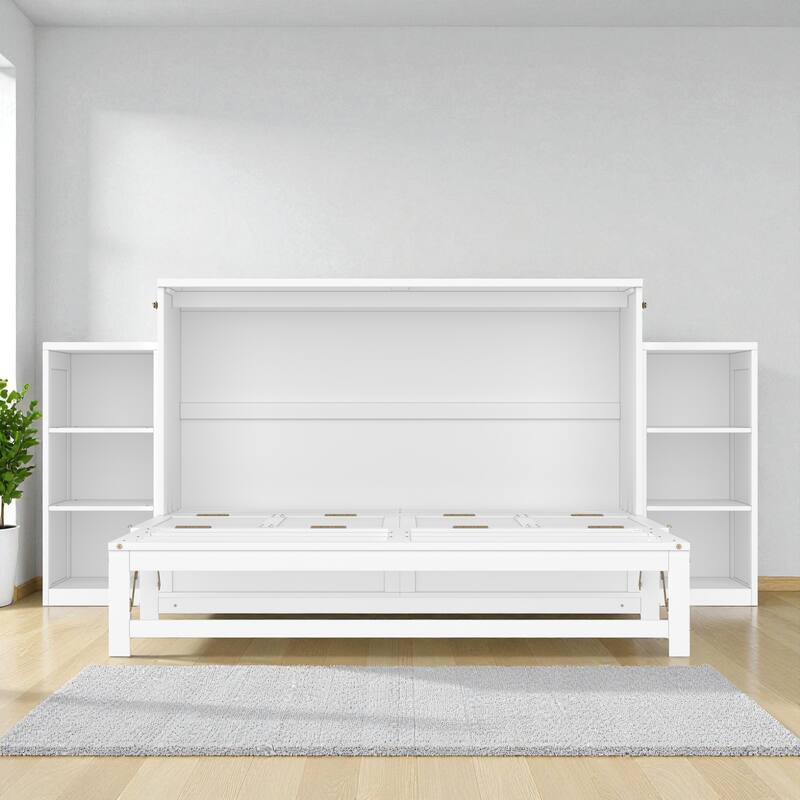 Full/Queen Size Murphy Bed with Storage Drawers and Shelves, Space-Saving Foldable Wall Bed for Guest Room