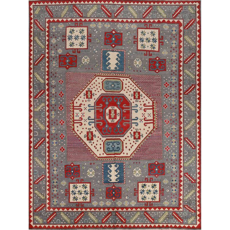 Hand Knotted Oriental 100% Wool Carpet Traditional Medallion Greys & Charcoal Kazak Area Rug - 10' 0'' X 8' 1''