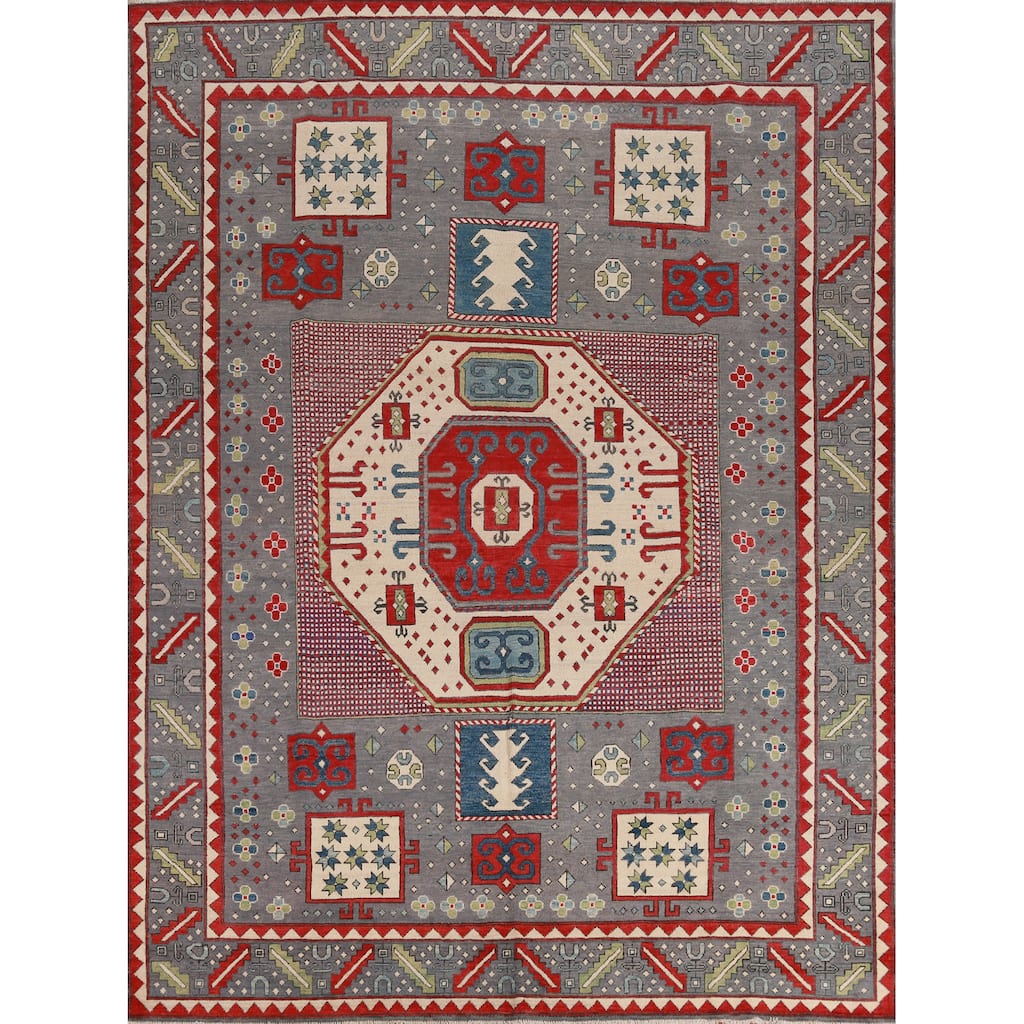 Hand Knotted Oriental 100% Wool Carpet Traditional Medallion Greys & Charcoal Kazak Area Rug - 10' 0'' X 8' 1''