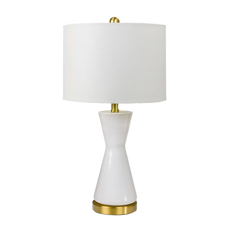 Elma 24 Inch Table Lamp Set of 2, Hourglass Stand, Gold Trim, Glass, White - White, Gold