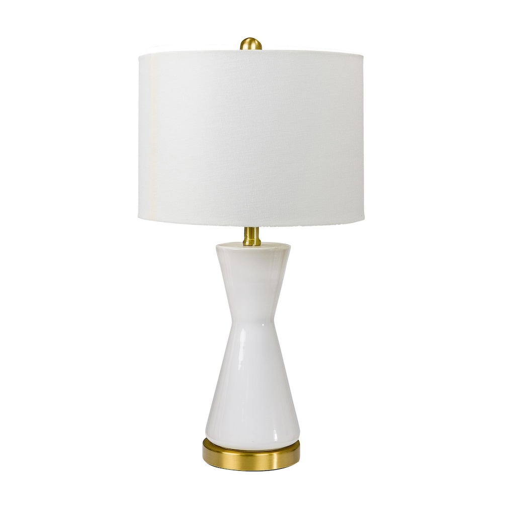 Elma 24 Inch Table Lamp Set of 2, Hourglass Stand, Gold Trim, Glass, White
