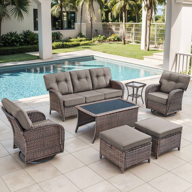 Gymojoy Outdoor Wicker Patio Furniture Set, 5" Thick Cushioned Rattan Set with Swivel Chairs & Coffee Table