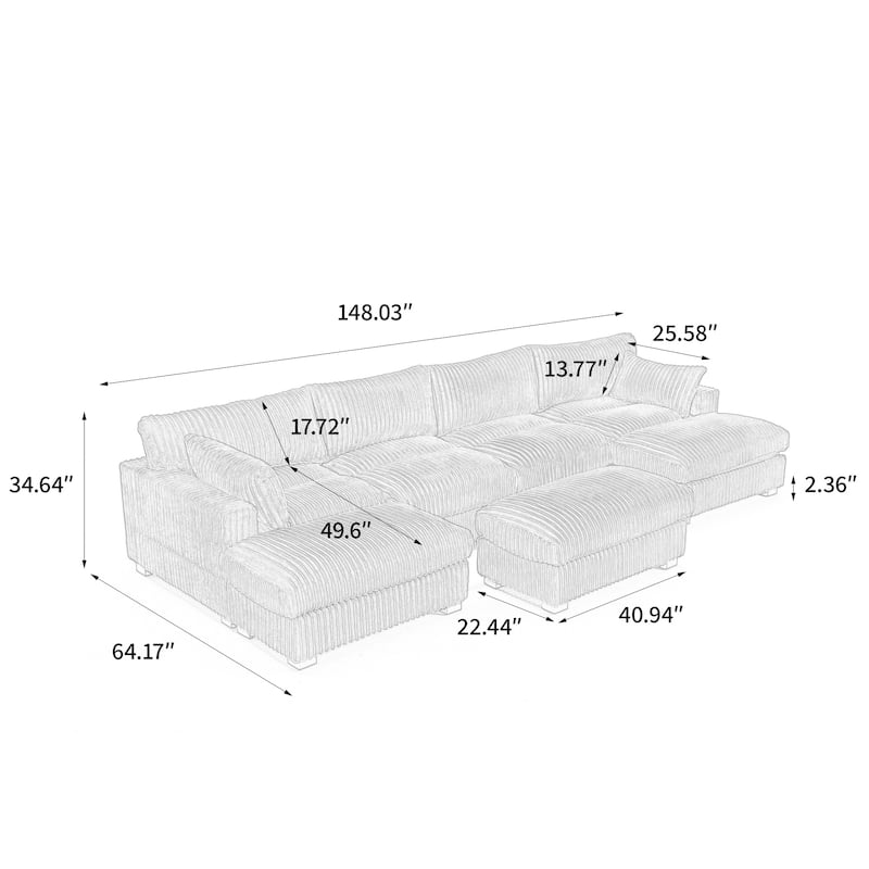6-Piece 118.4"W Plush Oversized Modular Sectional Sofa Set