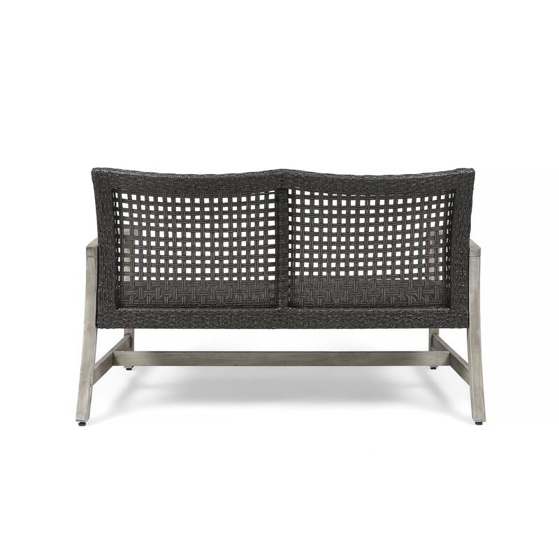 Roomfitters 2-Seater Outdoor Wicker Patio Loveseat with Acacia Wood Frame and Curved Backrest