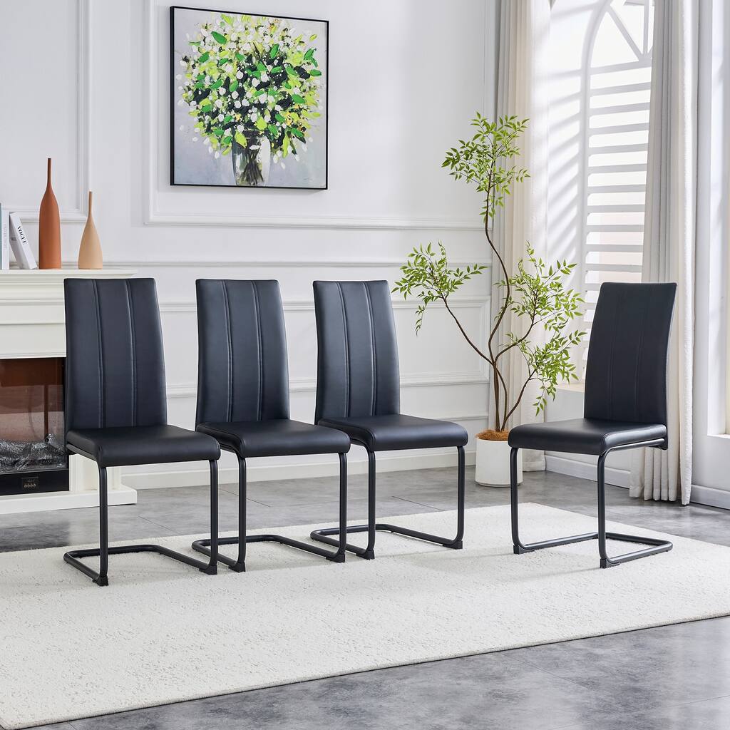 4-Pack PU Upholstered Dining Chairs - Modern Kitchen Side Chairs with Sturdy Black Powder-Coated Metal Tube Legs