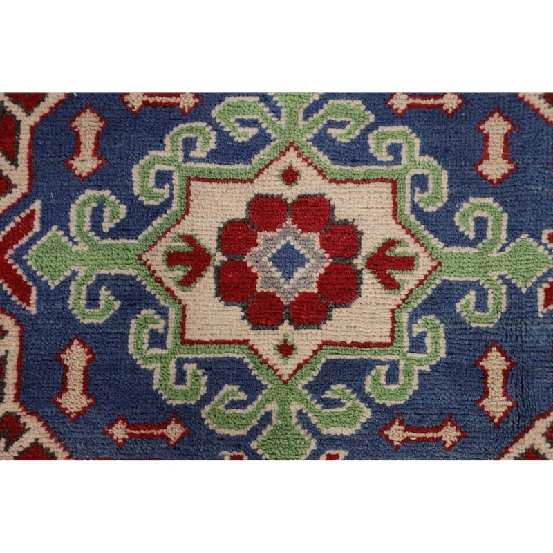 Geometric Red Large Kazak Oriental Area Rug Hand-Knotted Wool Carpet - 10'0" x 13'9"