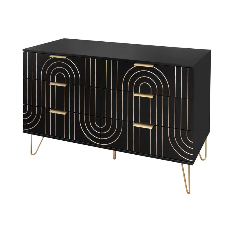 Modern 6-Drawer Double Dresser with Metal Golden Handles and Golden Leg, Storage Cabinet for Bedroom, Living Room