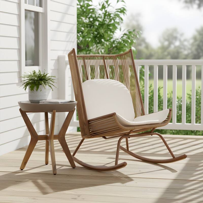 Christopher Knight Home - Modern Outdoor Rocking Chair with PE Rattan and Accent Side Table Set - Brown+Teak