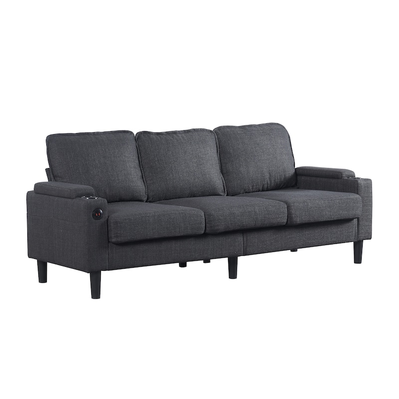 78'' Fabric L-Shaped 3-Seater Sectional Sofa with Storage Ottoman, USB Port, Cup Holders, and Magazine Bags