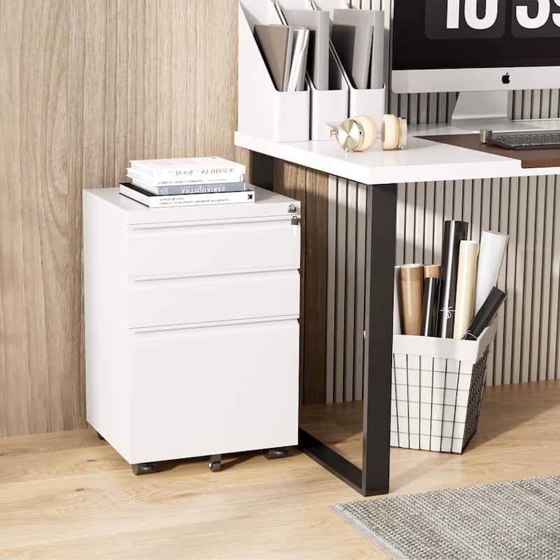 3 Drawer Metal File Cabinet, Mobile or Vertical Office Filling Cabinet