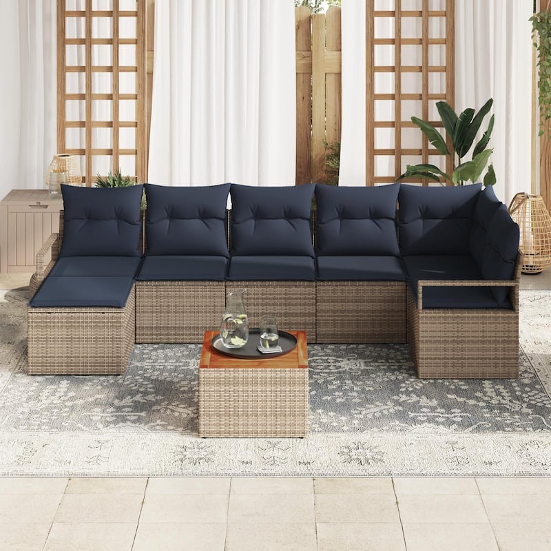 vidaXL 8 Garden Sofa Set with Cushions Black/Grey Poly Rattan - 113 x 48 x 27.2