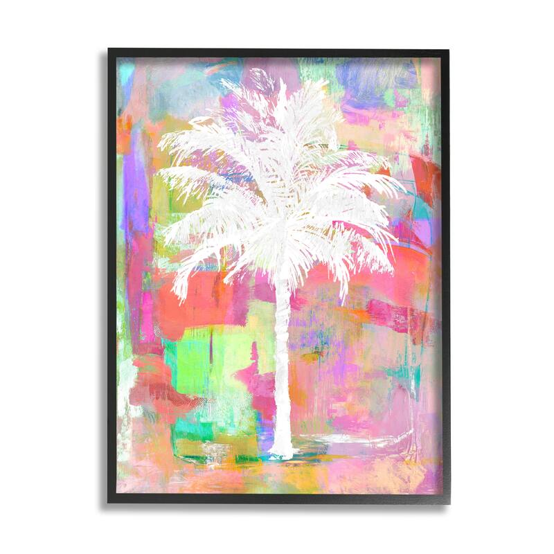 Stupell Bold Blocked Background Tropical White Palm Tree Framed Wall Art - Pink