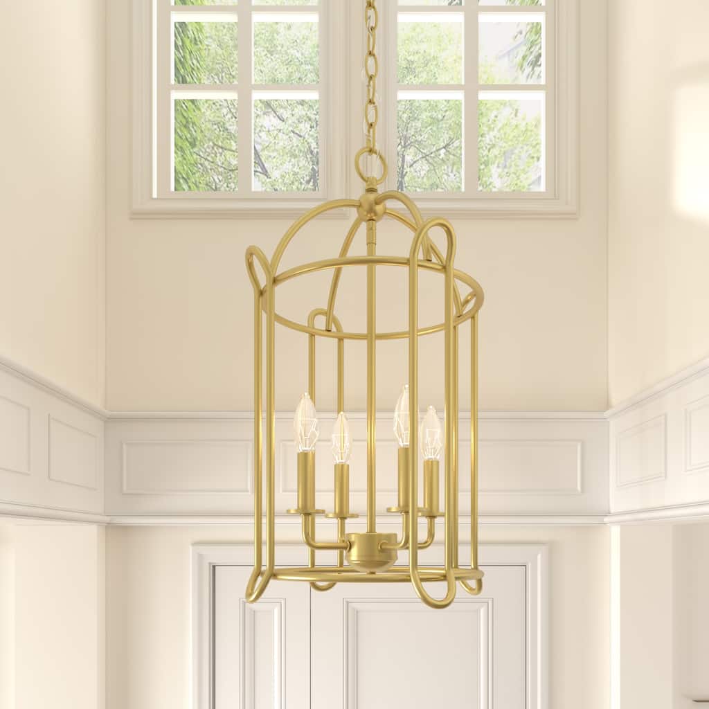 Acroma 4-light Modern Gold Cage Chandelier Drum Dining Lights - 13.87'' D