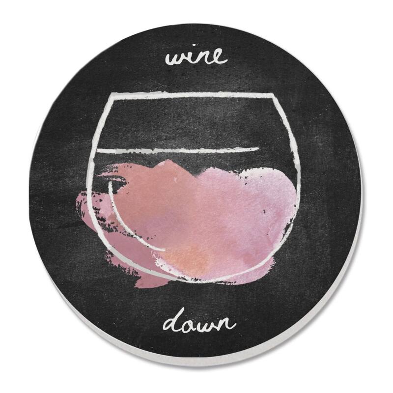 Wine Down 4 Pack Absorbent Stone Coaster with Protective Cork Backing Made in The USA 4" Round, Easily Wipes Clean - Multi