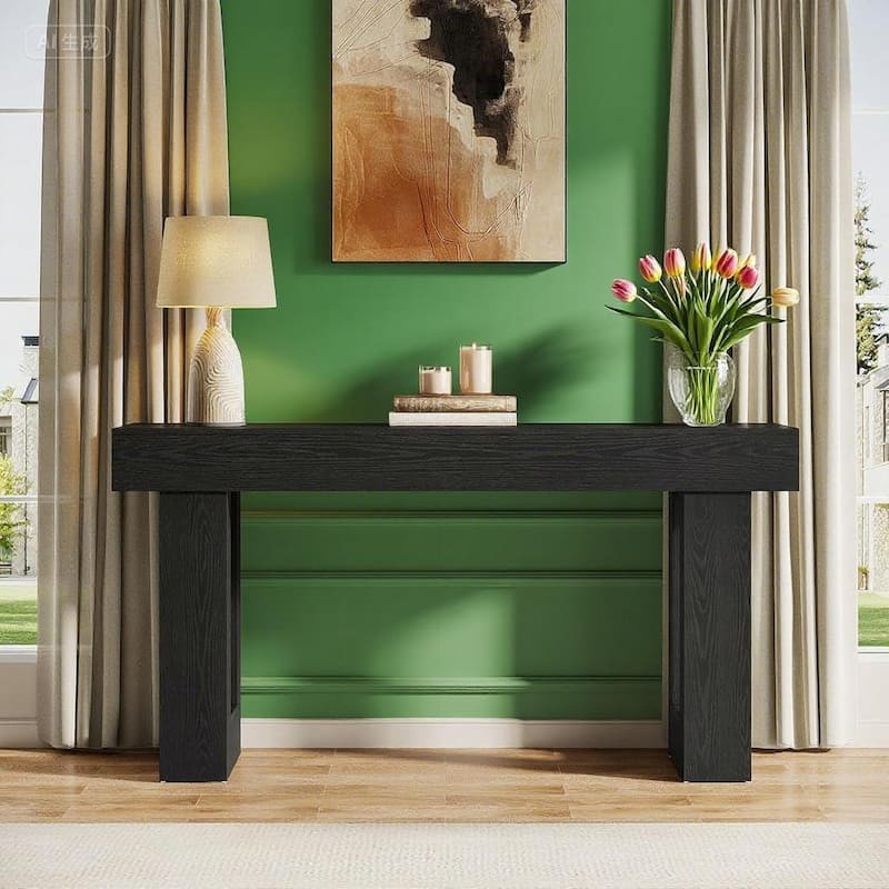Farmhouse Console Table 63 Inch Engineered Wood MDF Entryway Living Room Hallway Sofa Table with Rustic Wood Finish
