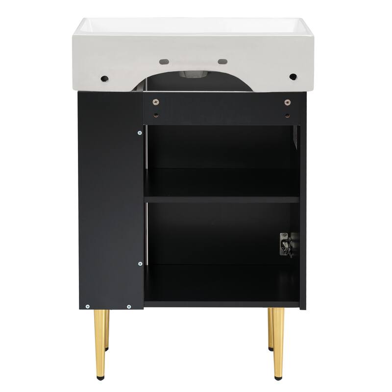 Compact 21.6" Bathroom Vanity with Free-Standing Cabinet, Soft-Close Door & Open Shelves