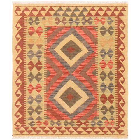 ECARPETGALLERY Flat-weave Kashkoli FW Red Wool Kilim - 3'1 x 3'7
