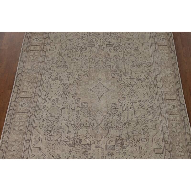 Distressed Tabriz Persian Vintage Area Rug Hand-Knotted Wool Carpet - 6'7"x 9'5"