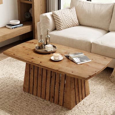 47-Inch Solid Wood Boat Shape Coffee Center Table for Living Room