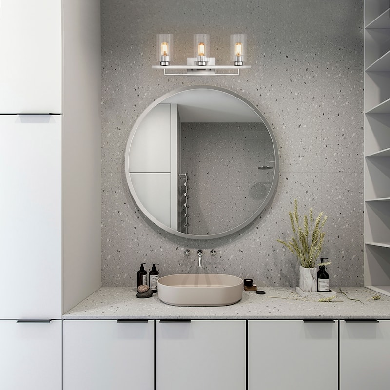 23.5 in. 3-Light Brushed Nickel Vanity Light with Glass Shades - Brushed Nickel