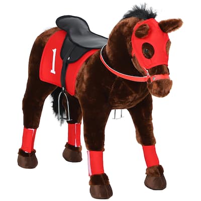 Qaba Ride on Horse for Kids 3-8 Years Old, Toddlers Riding Horse with Neighing Sound, Ride on Animal Pony Toy, Brown