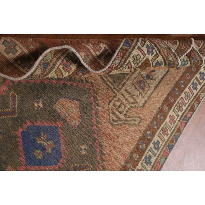 Tribal Ardebil Persian Vintage Runner Rug Handmade Orange Wool Carpet - 3'7" x 13'1"