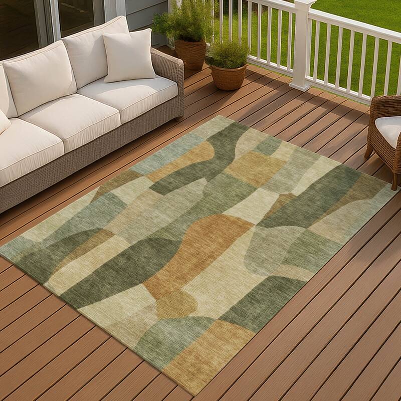 Machine Washable Indoor/ Outdoor Contemporary Layers Chantille Rug - Fern - 5' x 7'6"