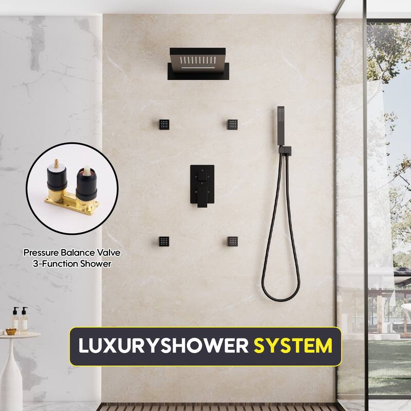 3-Function Shower System With 22" Rectangle Shower Head,Body Jets And Hand Shower(Valve Included)