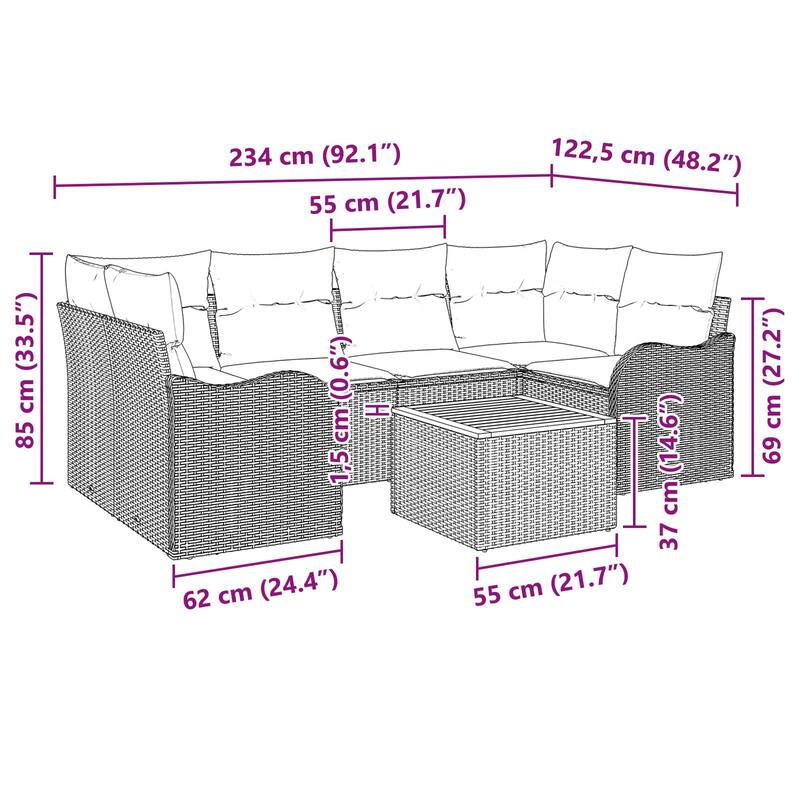 vidaXL 7 Piece Garden Sofa Set with Cushions - 92.1×48.2×27.2