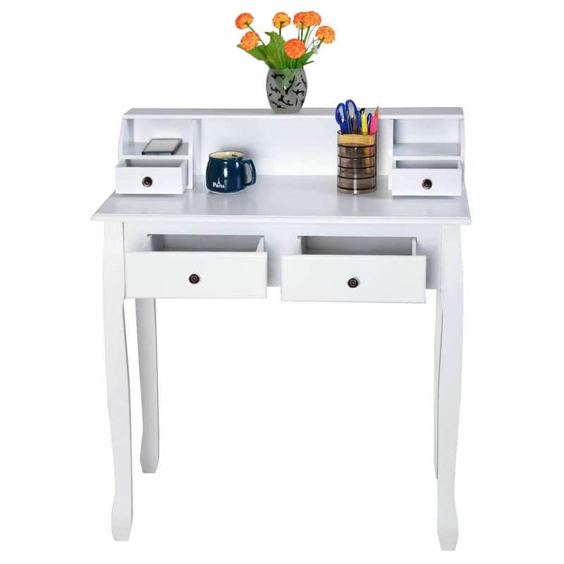 White Vanity Makeup Dressing Table with 4 Drawers - 31.5'' x 16'' x 37'' (L x W x H)