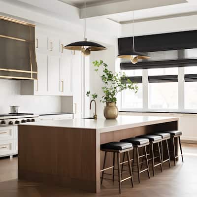 Modern LED 1-Light Crystal Pendant Light Black Gold Metal Dome Island Lights - Dia. 13.8" x H 6.3"