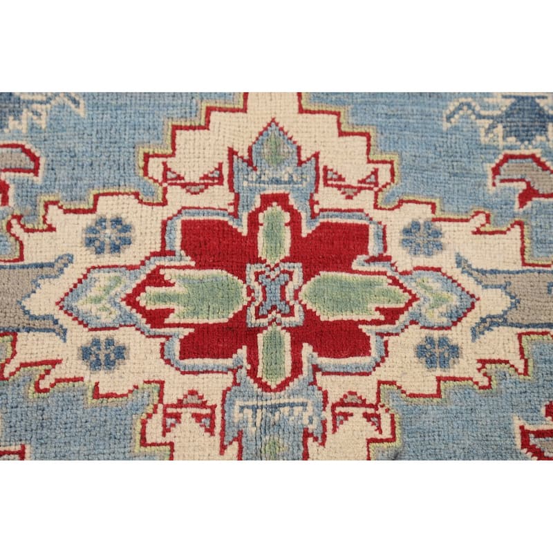 Light Blue Traditional Kazak Oriental Area Rug Handmade Wool Carpet - 3'10" x 5'11"