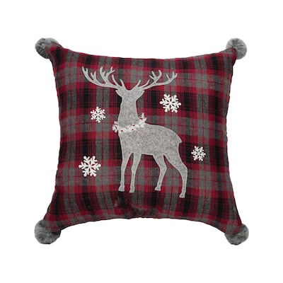 Frosty Deer Plaid 18" x 18" Embellished Throw Pillow
