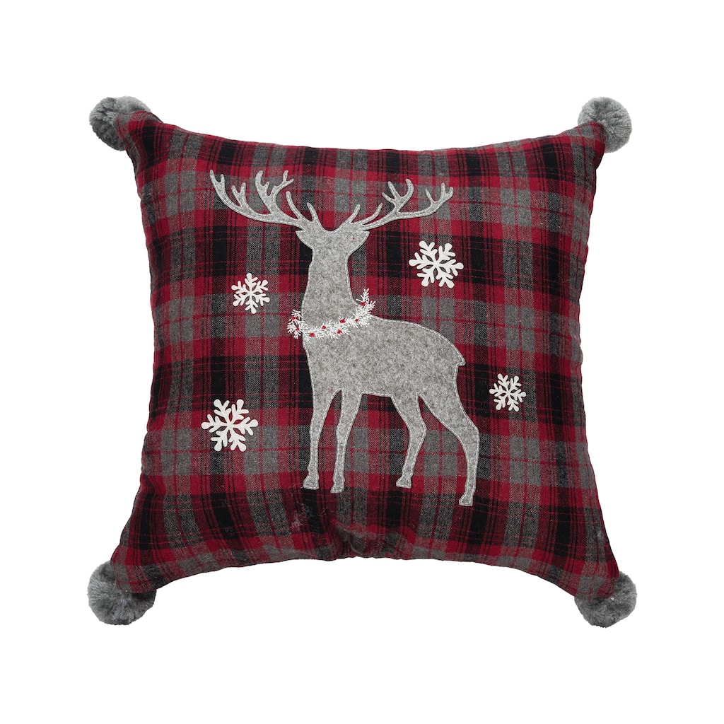 Frosty Deer Plaid 18" x 18" Embellished Throw Pillow