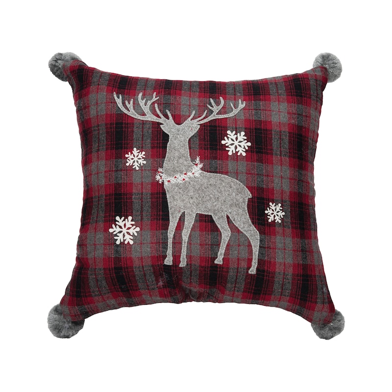 Christmas Frosty Deer Plaid Pillow