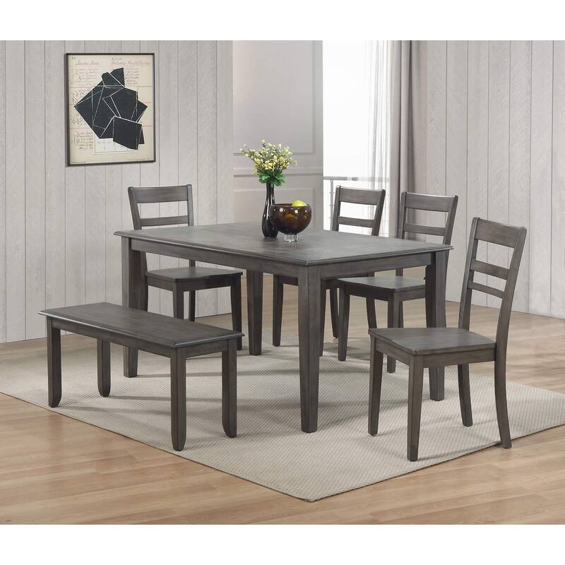 18 in. H, 7 -Piece Gray Round Wood Top with High Slat Back 6 Seating Dining Room Set
