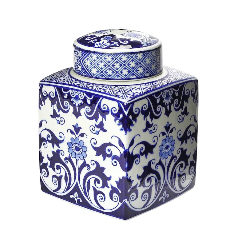 Decorative Ceramic Ginger Jar with Lid - White