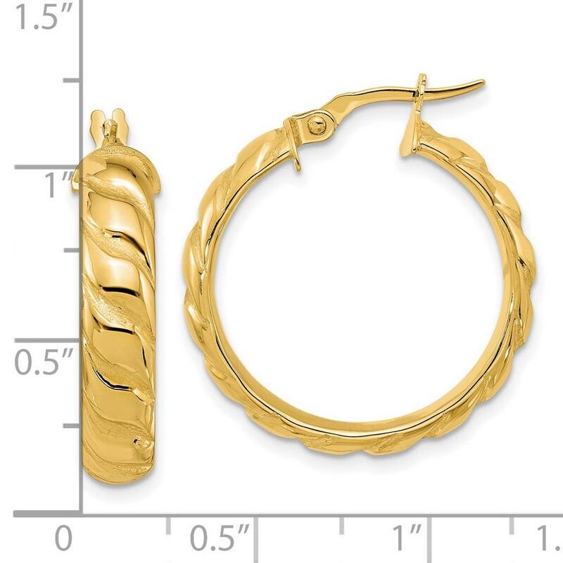 Curata 14k Yellow Gold Polished and Twisted Hoop Earrings - 27.36x24.7mm