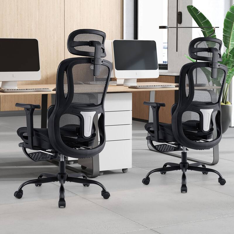 Ergonomic Mesh Office Chair with Reclining Backrest 3D Armrests Adjustable Headrest Lumbar Support and Footrest Black