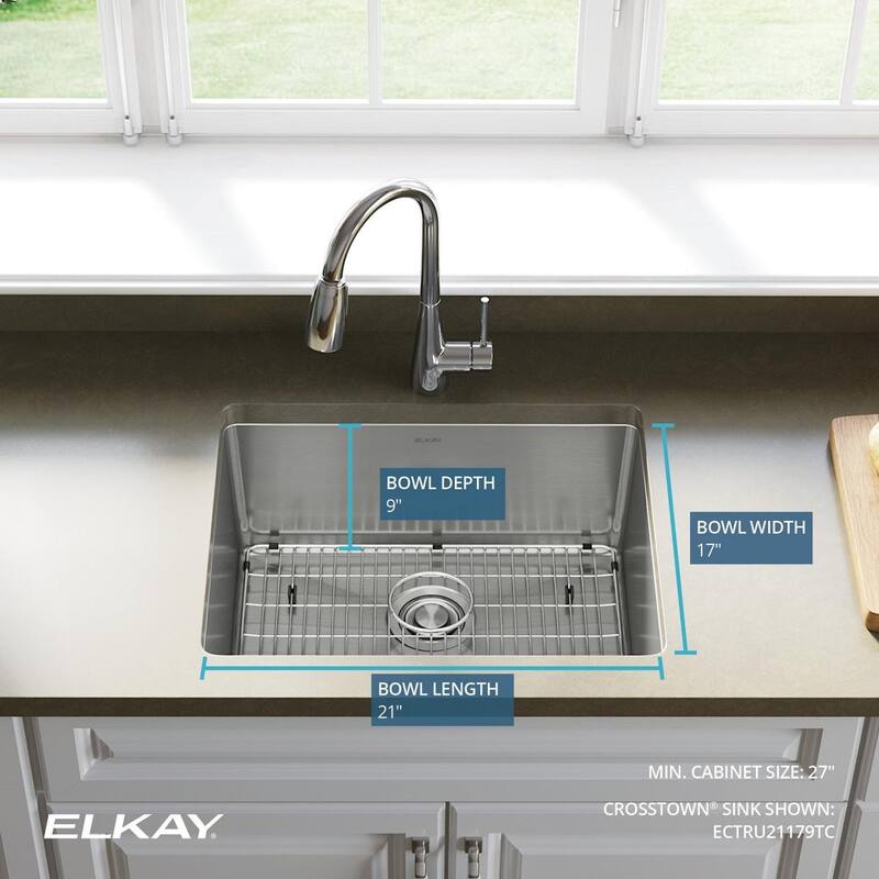 Elkay Crosstown 18 Gauge Stainless Steel 22-1/2" x 18-1/2" x 9", Single Bowl Undermount Sink Kit