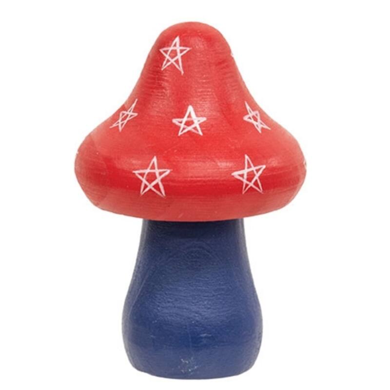 3-Piece Wooden Mushroom Sitters with Vibrant Red White Blue Colors for Rustic Patriotic Home Decor - 3 x 5 inch
