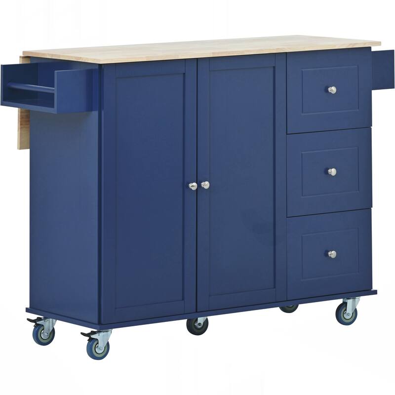 Rolling Mobile Kitchen Island with Drop Leaf - Solid Wood Top