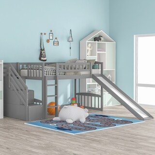 Stairway Twin Size Loft Bed with Two Drawers and Slide - Bed Bath ...
