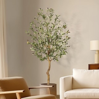 Faux Olive Tree Artificial Indoor, 5ft Tall Fake Olive Tree with Moss ...