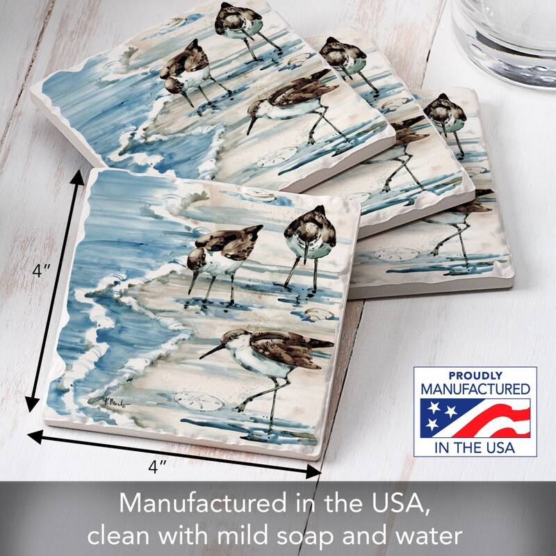 Rockhampton Sandpipers 4-Pack Absorbent Stone Coasters with Protective Cork Backing 4" Square Made in The USA Easily Wipes Clean