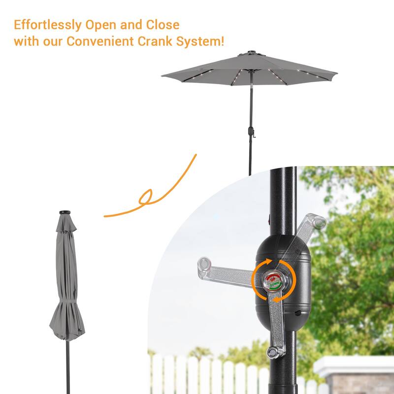 LIVOOSUN 10Ft Solar-powered Large Round Outdoor Patio Market Umbrella with Crank