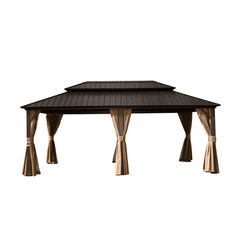 12' X 18' Hardtop Metal Gazebo w/ Galvanized Steel Double Roof Canopy