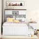 preview thumbnail 13 of 21, Captain Bed with Bookcase Headboard, Solid Wood Storage Platform Bed with Trundle & 3 Storage Drawers, for Kids Girls Boys White+Walnut - Full